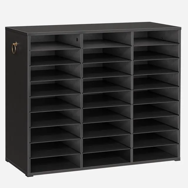 Main image of Literature Organizer, 27 Compartments Wooden Mail Organizer, Countertop Literature Sorter with Adjustable Shelves for Home, Office, School, Student Mailbox for Classroom, Black BK27WF01
