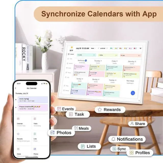 Alt view image 2 of 7 - Digital Calendar, 16inch Smart WiFi Electronic Calendar&Chore Chart, IPS Touch Screen HD Display for Family Schedules, Share Moments Instantly from Anywhere (White)