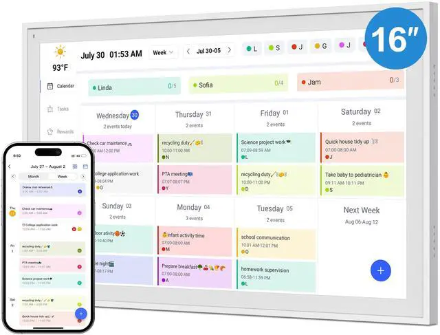 Main image of Digital Calendar, 16inch Smart WiFi Electronic Calendar&Chore Chart, IPS Touch Screen HD Display for Family Schedules, Share Moments Instantly from Anywhere (White)