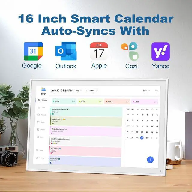 Alt view image 3 of 7 - Digital Calendar, 16inch Smart WiFi Electronic Calendar&Chore Chart, IPS Touch Screen HD Display for Family Schedules, Share Moments Instantly from Anywhere (White)