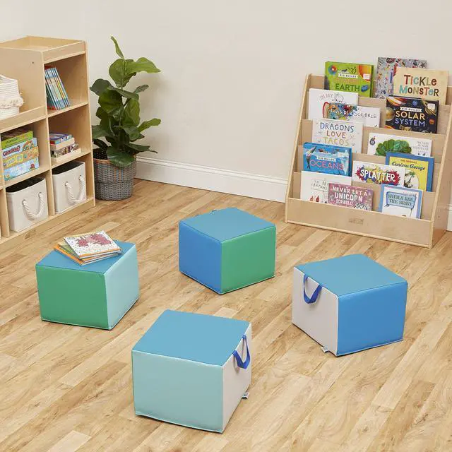 Alt view image 2 of 7 - SoftZone Children's Cozy Cube Seat with Handle, Classroom Furniture, Contemporary, 4-Piece