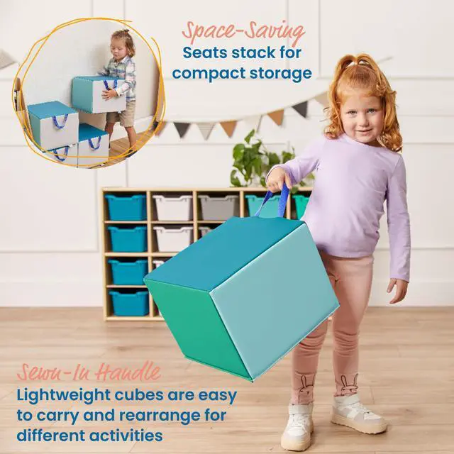 Alt view image 6 of 7 - SoftZone Children's Cozy Cube Seat with Handle, Classroom Furniture, Contemporary, 4-Piece