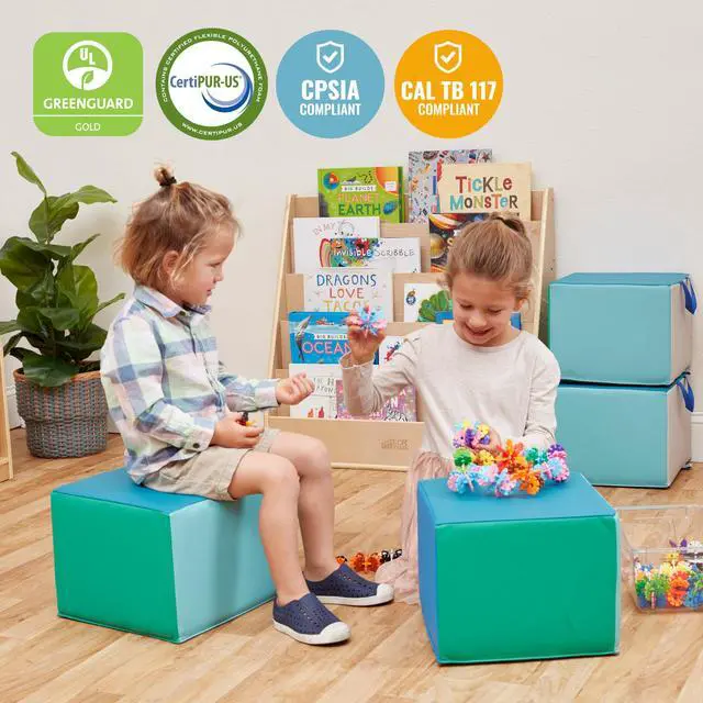 Alt view image 7 of 7 - SoftZone Children's Cozy Cube Seat with Handle, Classroom Furniture, Contemporary, 4-Piece