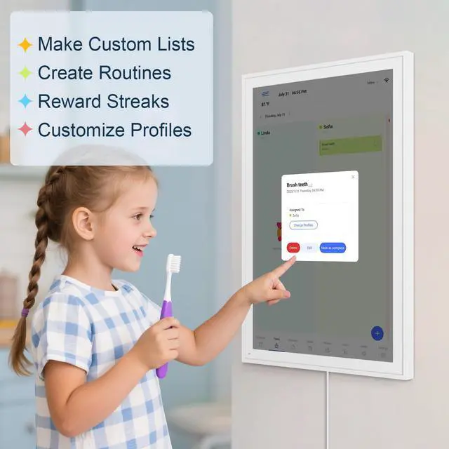 Alt view image 5 of 7 - Digital Calendar, 16inch Smart WiFi Electronic Calendar&Chore Chart, IPS Touch Screen HD Display for Family Schedules, Share Moments Instantly from Anywhere (White)
