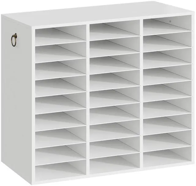 Main image of Literature Organizer, 27 Compartments Wooden Mail Organizer, Countertop Literature Sorter with Adjustable Shelves for Home, Office, School, Student Mailbox for Classroom, White WT27WF01