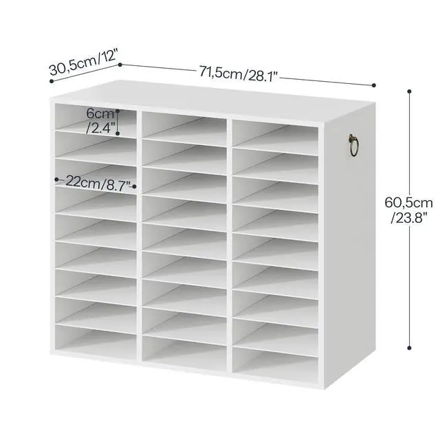 Alt view image 2 of 7 - Literature Organizer, 27 Compartments Wooden Mail Organizer, Countertop Literature Sorter with Adjustable Shelves for Home, Office, School, Student Mailbox for Classroom, White WT27WF01
