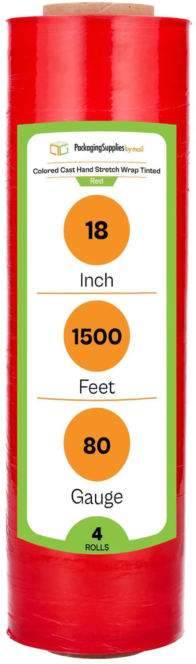 Main image of PSBM Tinted Red Plastic Hand Stretch Film/Wrap 18" x 1500' 80 GA 4 Rolls | Stretch Wrap, Heavy Duty Plastic Film, Industrial Strength Shrink Packaging for Moving, Packing, Shipping & Storage
