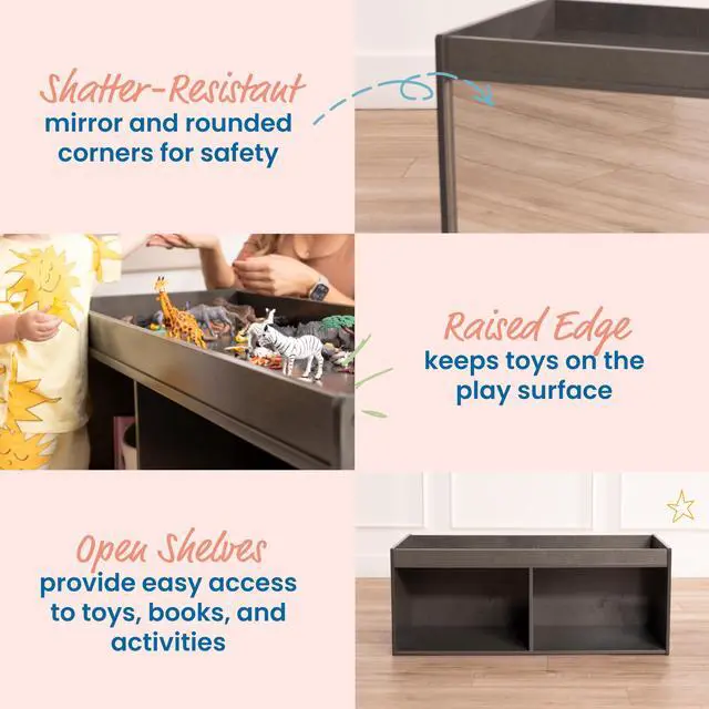 Alt view image 6 of 7 - Double-Sided Storage Cabinet with Activity Top and Mirror, Classroom Furniture, Grey Wash