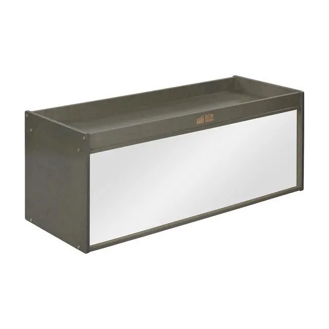 Main image of Double-Sided Storage Cabinet with Activity Top and Mirror, Classroom Furniture, Grey Wash