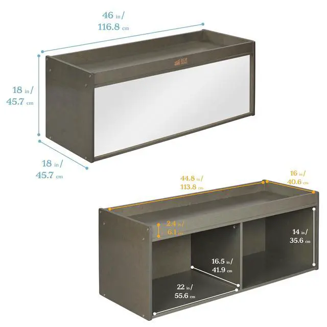 Alt view image 3 of 7 - Double-Sided Storage Cabinet with Activity Top and Mirror, Classroom Furniture, Grey Wash