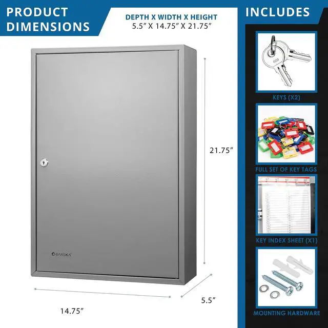 Alt view image 3 of 7 - Steel 150 Key Cabinet Organizer Locking Wall Mount Safe with Numbered Hooks, Index Sheet & Key Tags for Business or Office Security