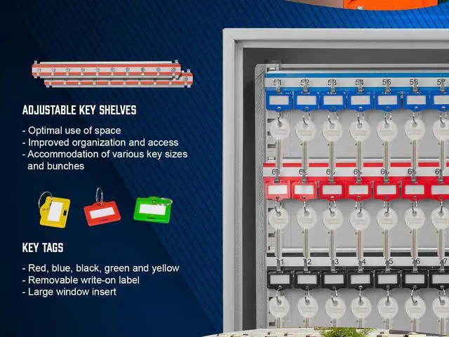 Alt view image 7 of 7 - Steel 150 Key Cabinet Organizer Locking Wall Mount Safe with Numbered Hooks, Index Sheet & Key Tags for Business or Office Security