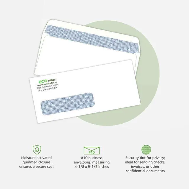 Alt view image 2 of 5 - 2500#10 Custom Printed Single Left Window Self Seal Security Envelopes Letter Size, Text and Logo Customization, Self Sealing Closure, Security Tinted, Size 4 18 X 9 12 Inches, 24 LB