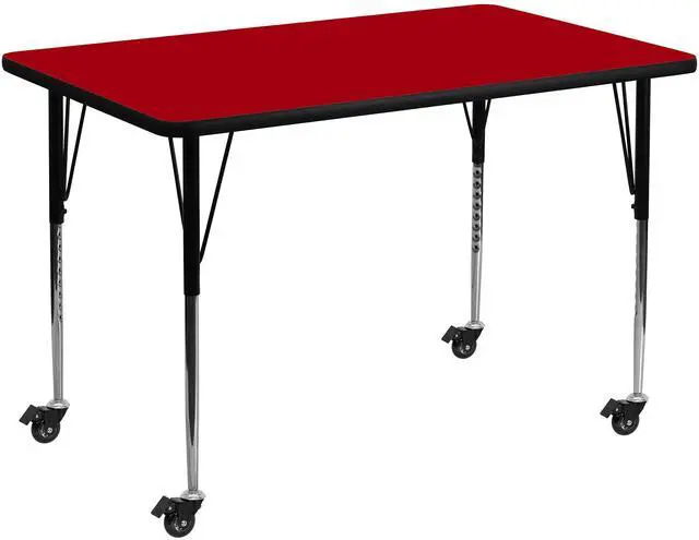 Main image of Wren Mobile 36''W x 72''L Rectangular Red Thermal Laminate Activity Table - Standard Height Adjustable Legs