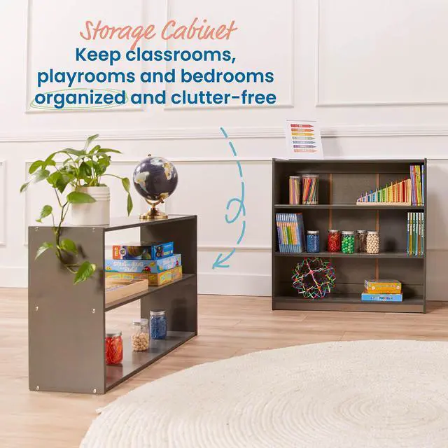 Alt view image 4 of 7 - Streamline 2-Shelf Double-Sided Storage Cabinet, 24in, Classroom Furniture, Grey Wash