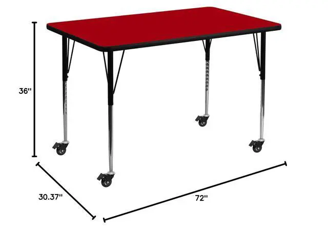 Alt view image 2 of 3 - Wren Mobile 36''W x 72''L Rectangular Red Thermal Laminate Activity Table - Standard Height Adjustable Legs