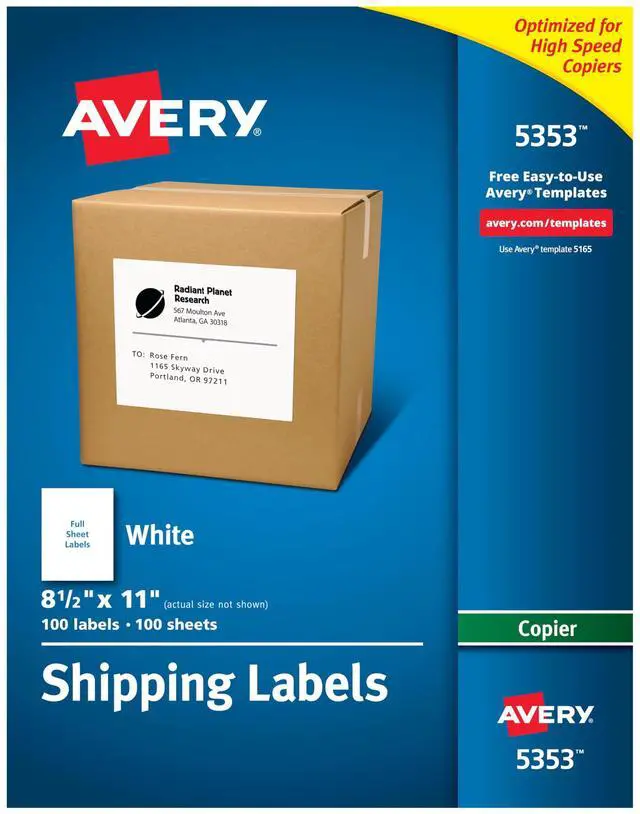 Main image of Shipping Labels for Copiers, 8-1/2" x 11", 500 White Labels (5353)