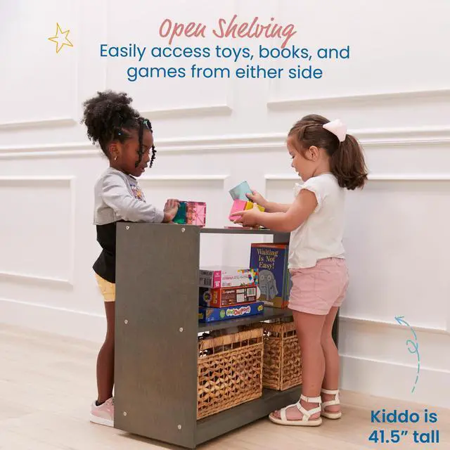 Alt view image 5 of 7 - 2-Shelf Mobile Double-Sided Storage Cabinet, Classroom Furniture, Grey Wash