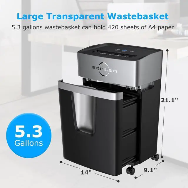 Alt view image 4 of 7 - P-4 24-Sheet Micro Cut Paper Shredder for Home Office Use | 40-Minutes Running Time, 55 dB Ultra-Quiet with Anti-Jam, Shredding Shreds Credit Card/Staples, 5.3 Gallons Pullout Bin