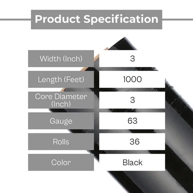 Alt view image 3 of 4 - PSBM 36 Rolls 3 Inch x 1000 Feet 63 Gauge Black Mini Stretch Film/Wrap with Plastic Handle, Heavy Duty Industrial Strength Clear Shrink Plastic Wrap for Moving, Packing, Shipping, Bundling & Storage