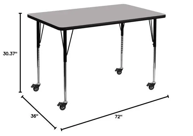 Alt view image 2 of 3 - Wren Mobile 36''W x 72''L Rectangular Grey Thermal Laminate Activity Table - Standard Height Adjustable Legs