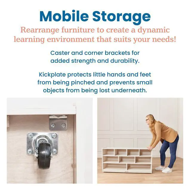 Alt view image 7 of 7 - Mobile Building Block Storage Cabinet, Large, Classroom Furniture, White Wash