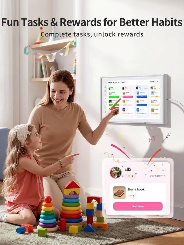 Alt view image 4 of 7 - Digital Calendar 15.6 Inch - Smart Chore Chart & Wall Planner, No Subscription Electronic Calendar for Family, Meals, Photo Display, Wall/Desk Mount, Touch Screen, Gifts for Women Men, Gifts for Mom