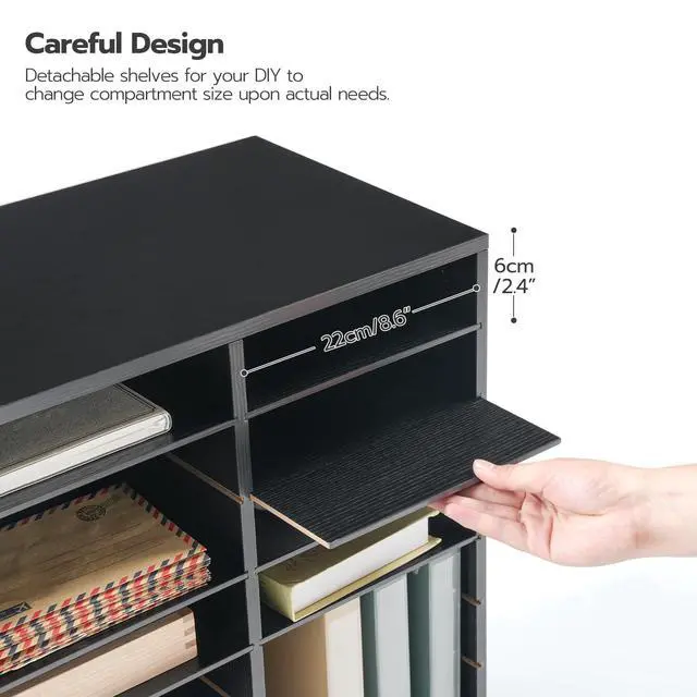 Alt view image 5 of 7 - Literature Organizer, 27 Compartments Wooden Mail Organizer, Countertop Literature Sorter with Adjustable Shelves for Home, Office, School, Student Mailbox for Classroom, Black BK27WF01