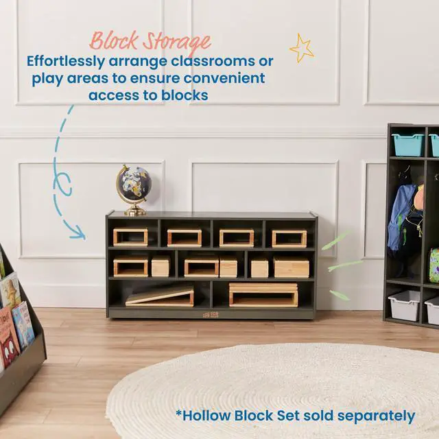 Alt view image 4 of 7 - Mobile Building Block Storage Cabinet, Large, Classroom Furniture, Grey Wash