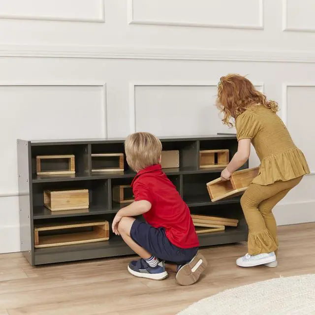 Alt view image 2 of 7 - Mobile Building Block Storage Cabinet, Large, Classroom Furniture, Grey Wash