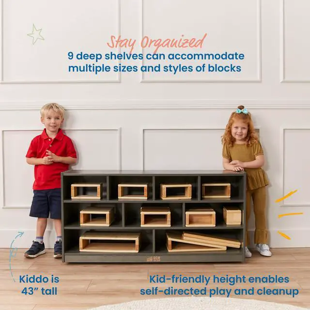 Alt view image 5 of 7 - Mobile Building Block Storage Cabinet, Large, Classroom Furniture, Grey Wash