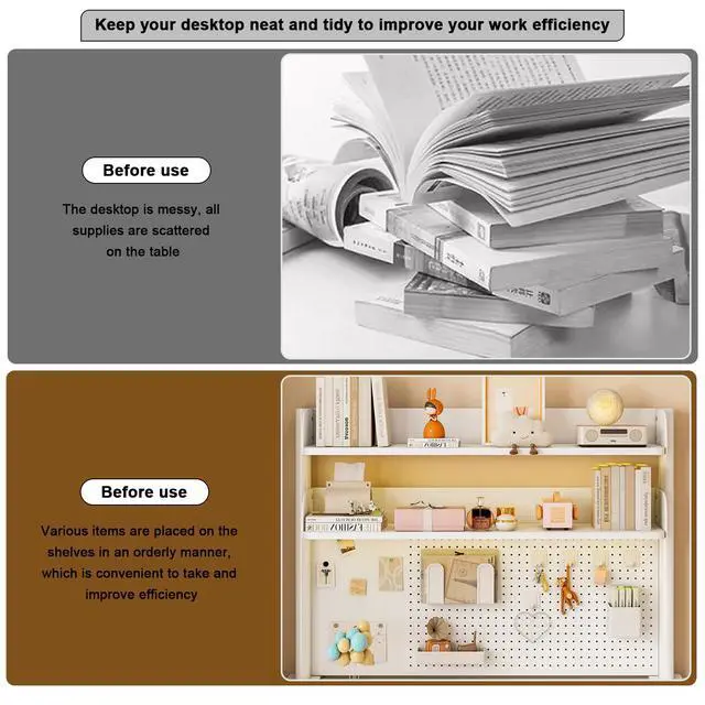 Alt view image 4 of 7 - Clamp on Desk Shelf with Pegboard, Black Desktop Bookshelf Organizer Storage Shelves for Home Office Dorm Gaming Desk, Space Saving Tabletop Display Rack Organization (White, 39.3in)