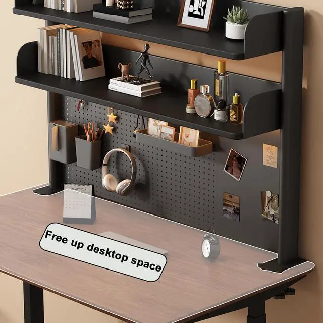 Alt view image 5 of 7 - Clamp on Desk Shelf with Pegboard, Black Desktop Bookshelf Organizer Storage Shelves for Home Office Dorm Gaming Desk, Space Saving Tabletop Display Rack Organization (Black, 39.3in)