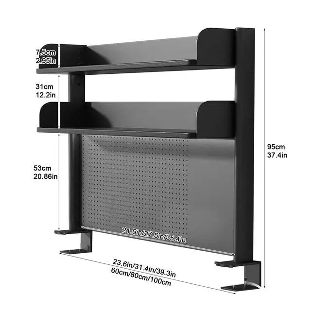 Alt view image 2 of 7 - Clamp on Desk Shelf with Pegboard, Black Desktop Bookshelf Organizer Storage Shelves for Home Office Dorm Gaming Desk, Space Saving Tabletop Display Rack Organization (Black, 39.3in)