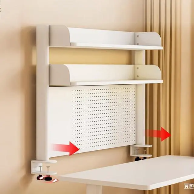Alt view image 7 of 7 - Clamp on Desk Shelf with Pegboard, Black Desktop Bookshelf Organizer Storage Shelves for Home Office Dorm Gaming Desk, Space Saving Tabletop Display Rack Organization (White, 39.3in)