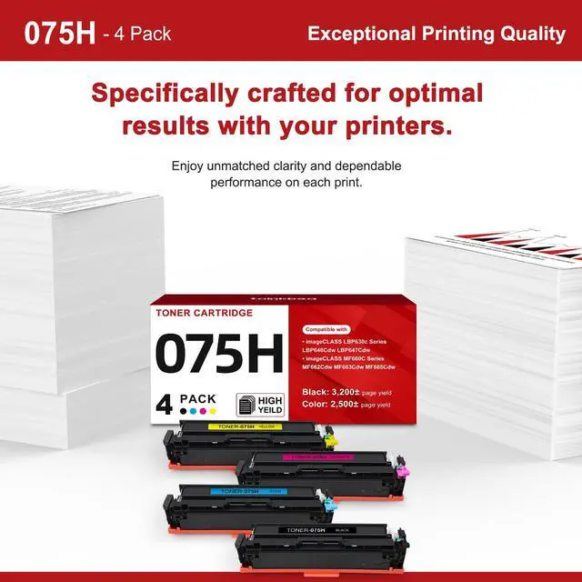 Alt view image 6 of 7 - 075H High Capacity Toner Cartridge MF665CDW Compatible Replacement for Canon 075H 075 H toner cartridge set for imageCLASS MF665Cdw MF663Cdw MF662Cdw LBP646Cdw LBP647Cdw MF660C LBP640C Printer, 4-Pack