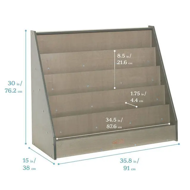 Alt view image 3 of 7 - Single-Sided Wooden Book Display, Montessori Furniture, Grey Wash