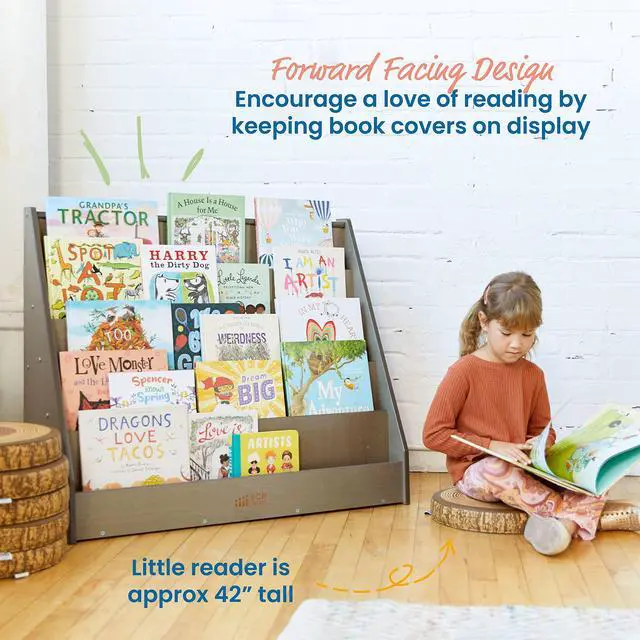 Alt view image 4 of 7 - Single-Sided Wooden Book Display, Montessori Furniture, Grey Wash