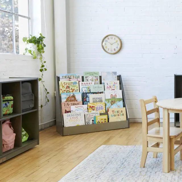 Alt view image 2 of 7 - Single-Sided Wooden Book Display, Montessori Furniture, Grey Wash