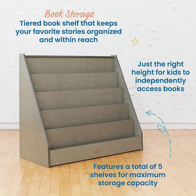 Alt view image 5 of 7 - Single-Sided Wooden Book Display, Montessori Furniture, Grey Wash