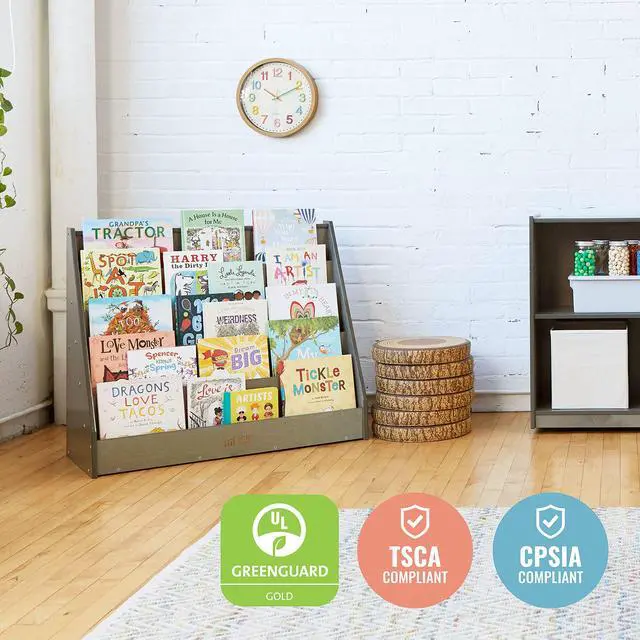 Alt view image 6 of 7 - Single-Sided Wooden Book Display, Montessori Furniture, Grey Wash