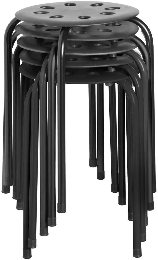 Main image of Commercial Furniture Stacking Stools for Kids and Adults, 17.75" Standard Height Portable Nesting Office and Classroom Stools, Black, Pack of 5