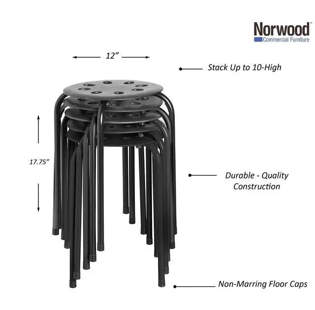 Alt view image 5 of 5 - Commercial Furniture Stacking Stools for Kids and Adults, 17.75" Standard Height Portable Nesting Office and Classroom Stools, Black, Pack of 5