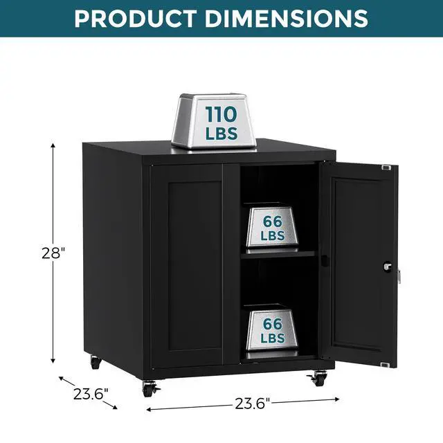 Alt view image 4 of 7 - Large Printer Stand with Storage and Lock, 3D Heavy-Duty Printer Cabinet, Printer Table for Home Office with Doors and Adjustable Shelves, for Office Copier and Fax Machine, Black