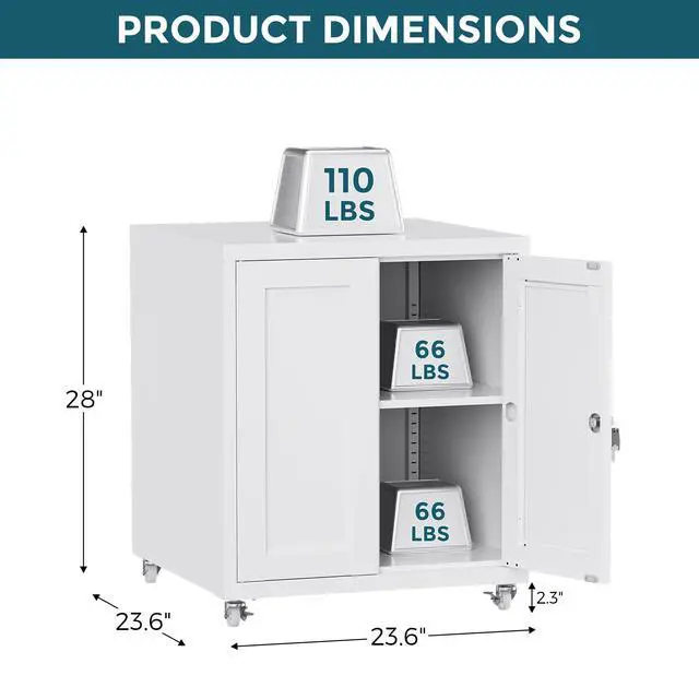 Alt view image 7 of 7 - Large Printer Stand with Storage and Lock, 3D Heavy-Duty Printer Cabinet, Printer Table for Home Office with Doors and Adjustable Shelves, for Office Copier and Fax Machine, White