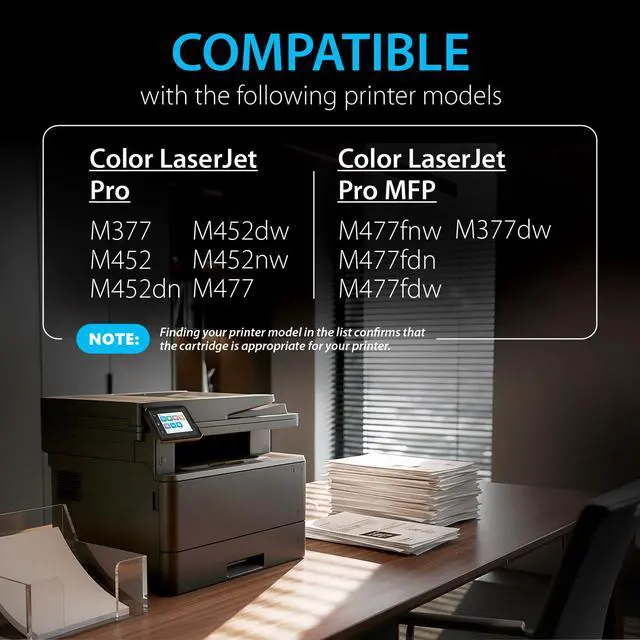 Alt view image 2 of 7 - Compatible 410A Toner Cartridge Replacement for HP 410A HP 410X CF410A CF411A CF412A CF413A to use with Color LaserJet Pro MFP M477fnw M452nw M452dn M477fdw M477fdn M452dw (Black & CMY)