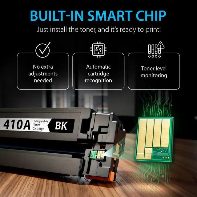 Alt view image 4 of 7 - Compatible 410A Toner Cartridge Replacement for HP 410A HP 410X CF410A CF411A CF412A CF413A to use with Color LaserJet Pro MFP M477fnw M452nw M452dn M477fdw M477fdn M452dw (Black & CMY)
