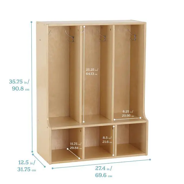 Alt view image 2 of 7 - Streamline 3-Section Toddler Coat Locker with Bench, Classroom Furniture, Natural