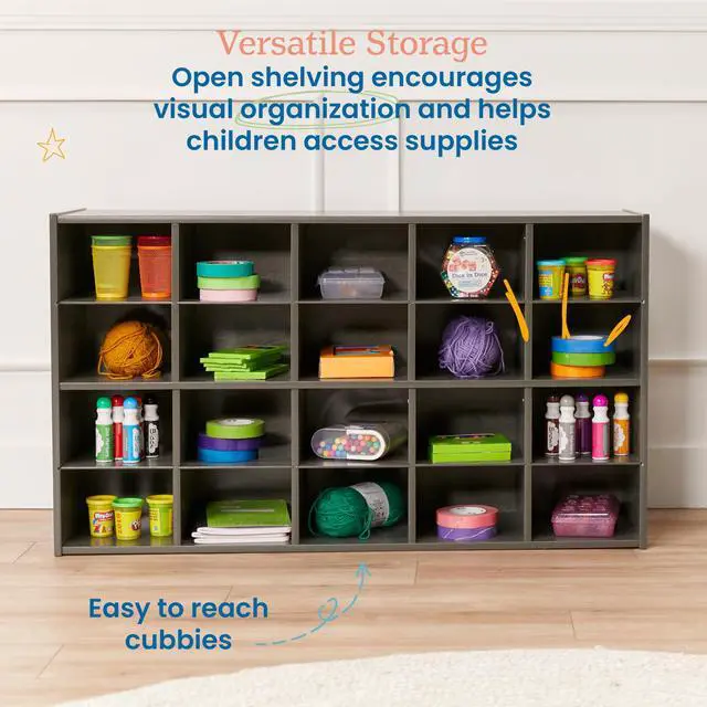 Alt view image 4 of 7 - Streamline 20 Cubby Tray Storage Cabinet, 4x5, Classroom Furniture, Grey Wash