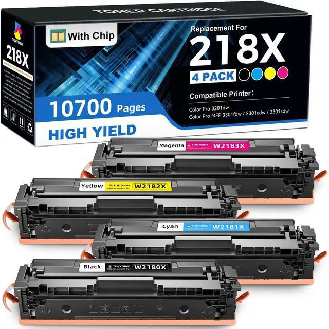 Main image of 218X Toner Cartridges 4 Pack Compatible for HP 218X Toner Cartridges 4 Pack 218A Toner for HP Color LaserJet pro MFP 3301fdw Toner 3201dw 3301cdw 3301sdw Printer Ink High Yield W2180A W2180X